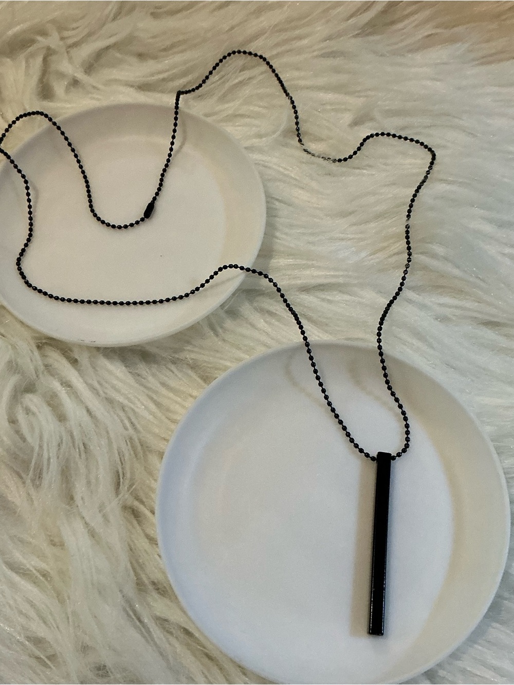 All black pendant unisex long necklace